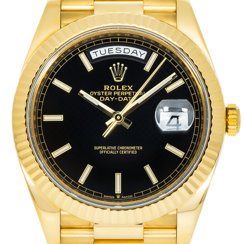 18k Yellow Gold Day-Date 40mm, 228238 Black Dial and President Bracelet