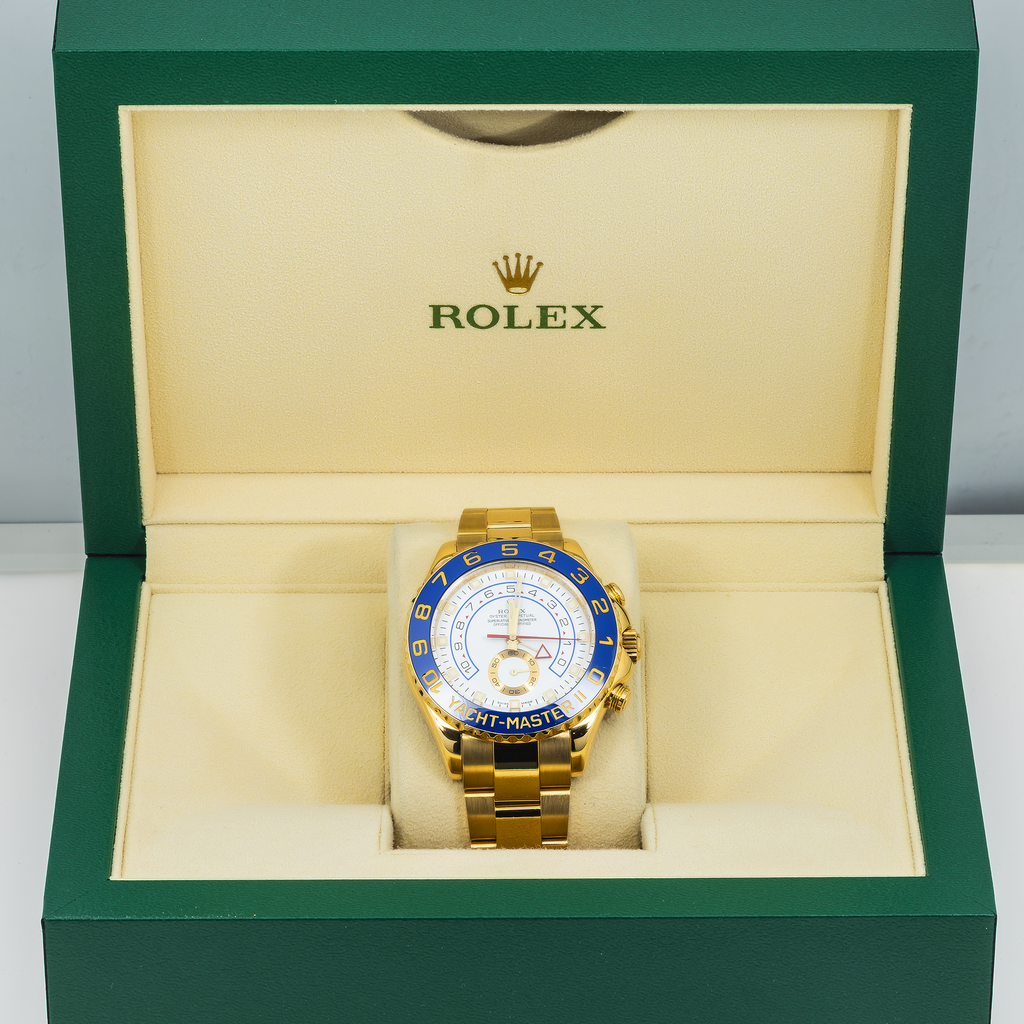 Rolex Yacht-Master II 116688 44mm 18k Yellow Gold White Dial Blue Ceramic Bezel – Straight Hands (Year 2008 to 2015)-Rolex-JD Watches NY