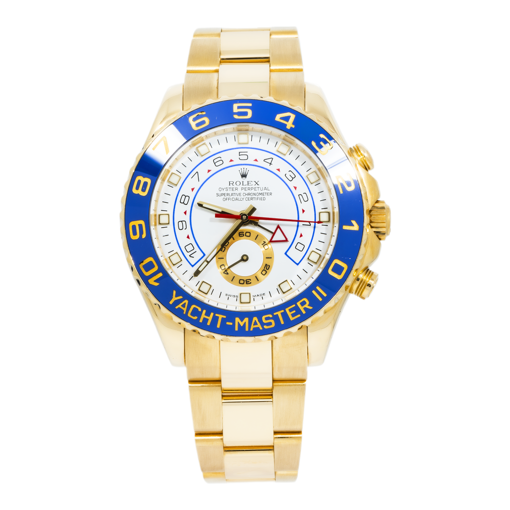 Rolex Yacht-Master II 116688 44mm 18k Yellow Gold White Dial Blue Ceramic Bezel – Straight Hands (Year 2008 to 2015)-Rolex-JD Watches NY
