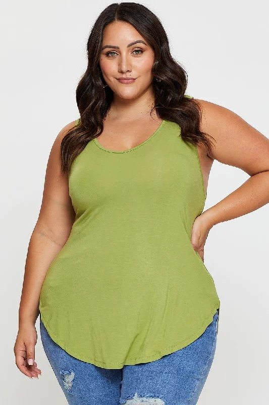 Women's Seasonal Clothes Green Tank Top V-neck Sleeveless