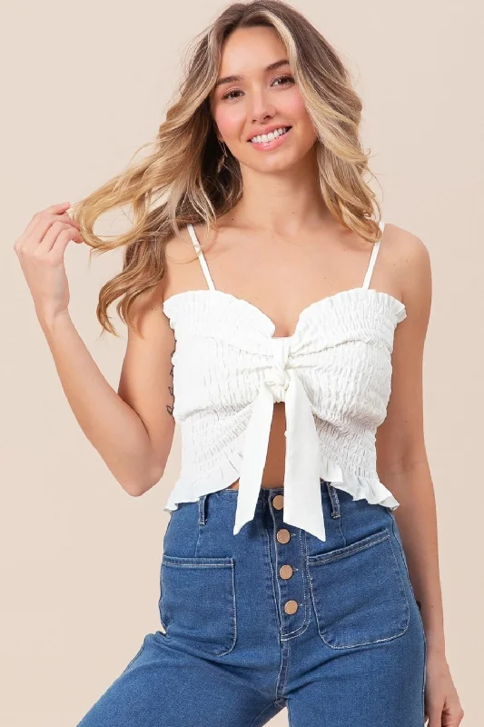 Sleek Design Ruffled Smocked Ribbon Detail Cami