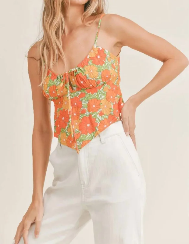 Women's Chic Outerwear Attire Summer Forever Tie Front Camisole Top In Orange