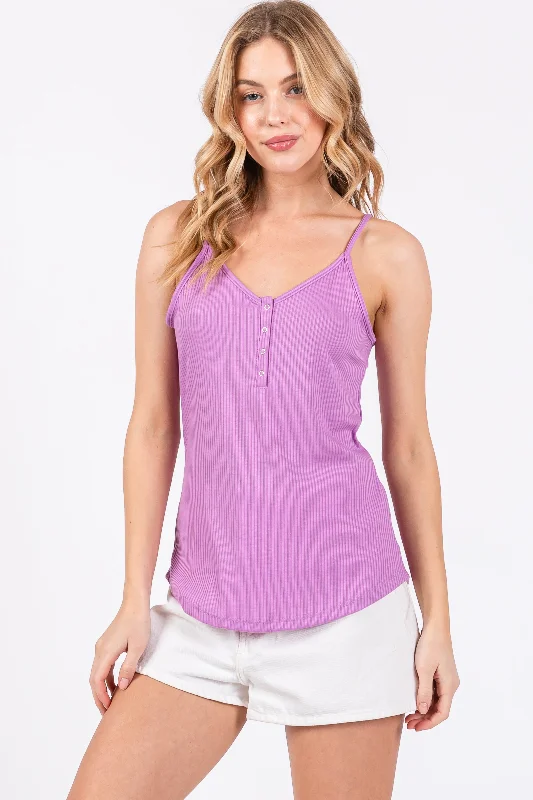 Women's Plus-Size Outfit Lavender Ribbed Snap Button Cami