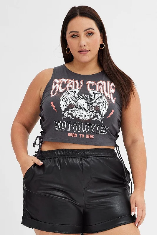 Big Savings On Modern And Classic Fashion Looks Grey Graphic Tank Top Stay True Crop Lace Up